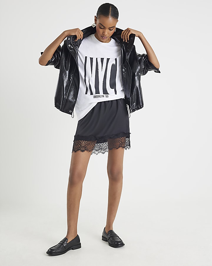 White Short Sleeve NYC Diamante T-shirt