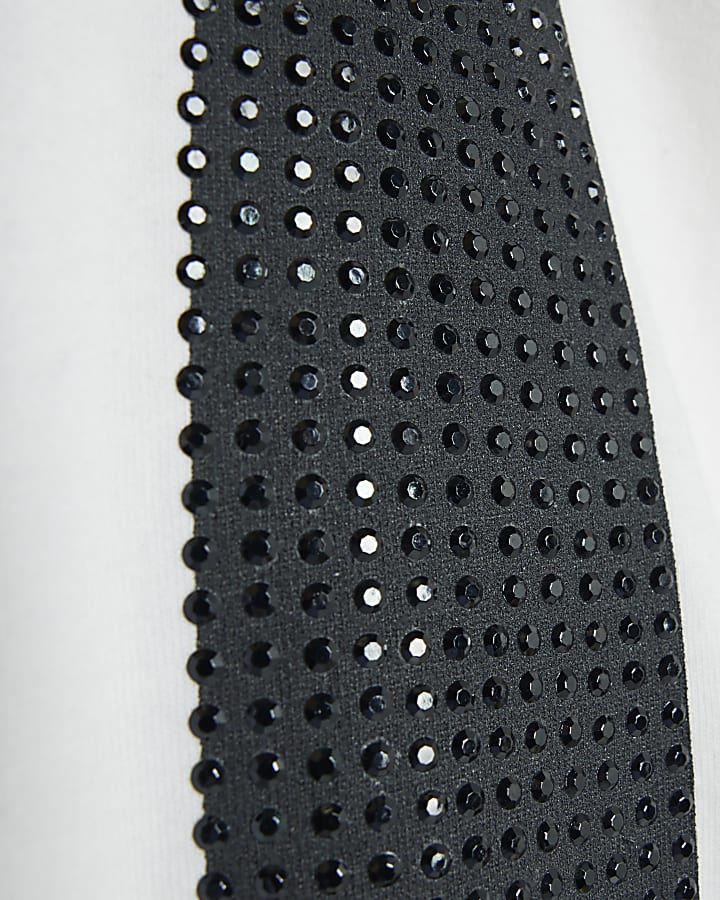 White Short Sleeve Diamante Tie T-shirt