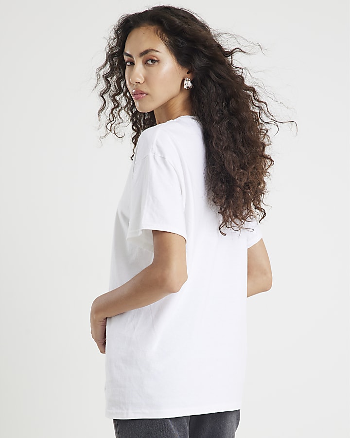 White Short Sleeve Diamante Tie T-shirt