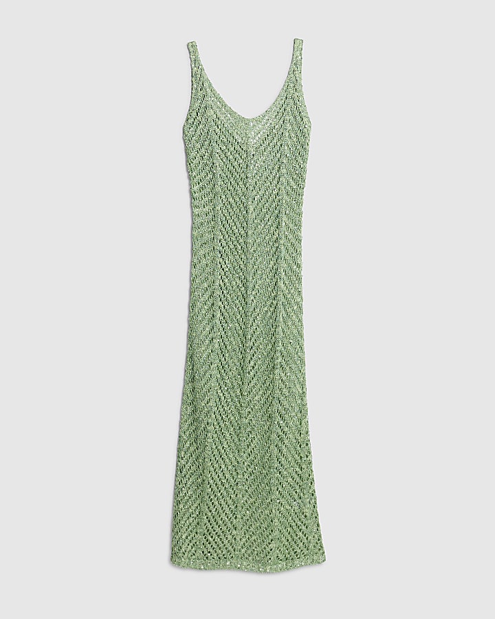 Green Sleeveless Lurex Knit Maxi beach dress