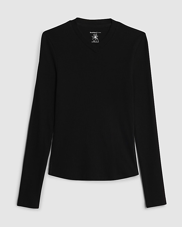 Black Fitted Mini V Neck Top