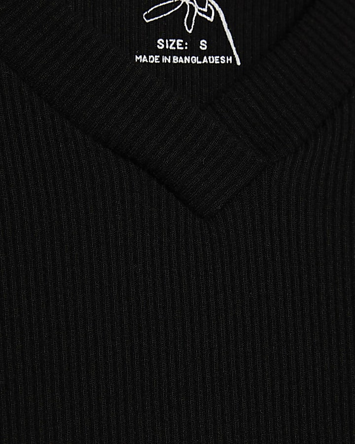 Black Fitted Mini V Neck Top