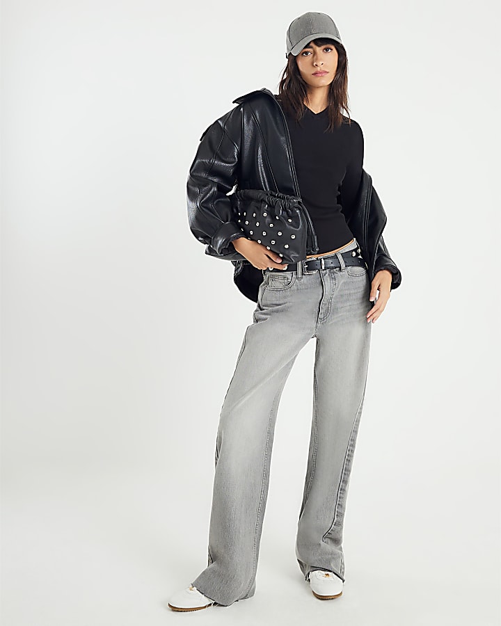 Black Fitted Mini V Neck Top