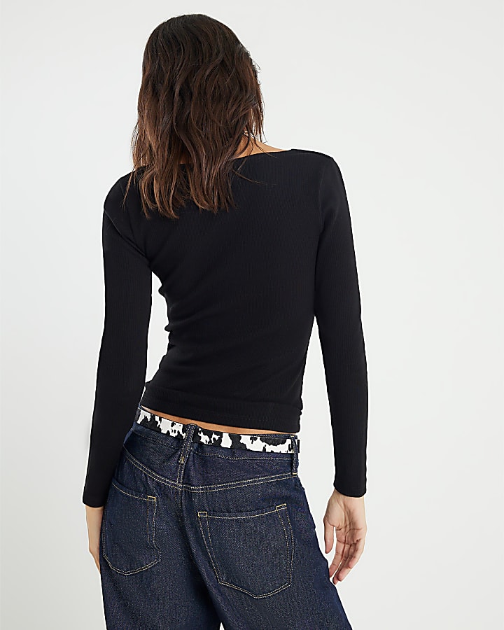 Black Fitted Square Neck Top