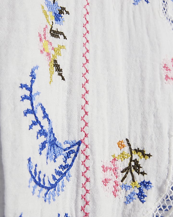 Petite White Embroidery Stripe Playsuit