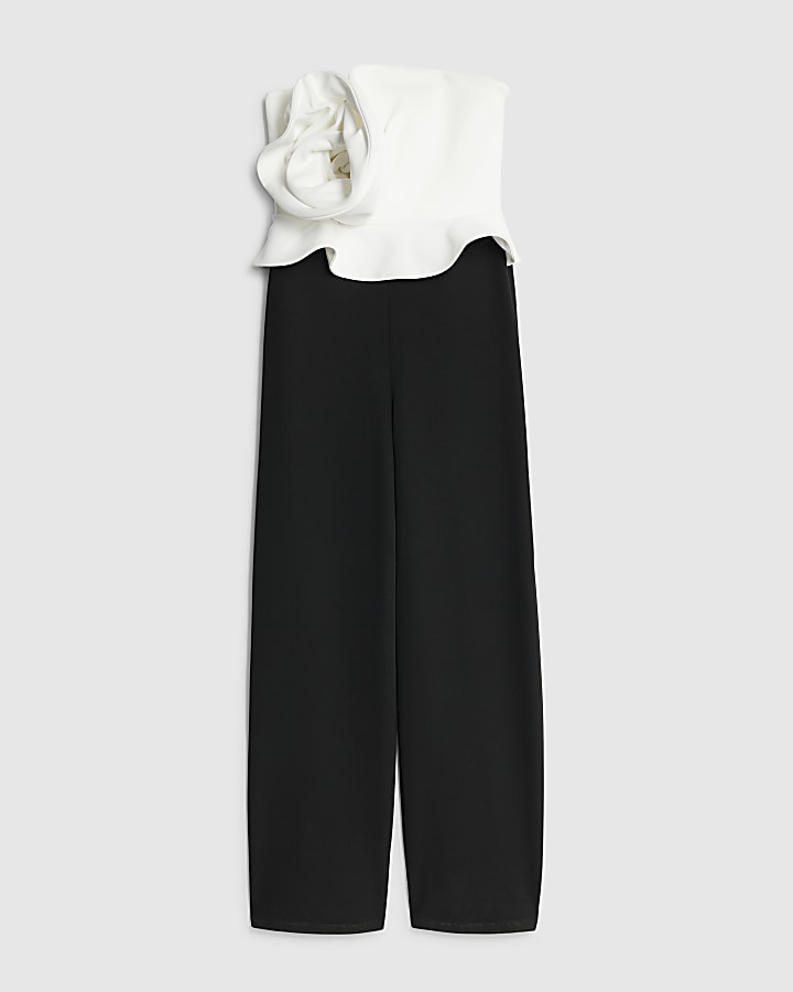 Black Corsage Monochrome Bandeau Jumpsuit