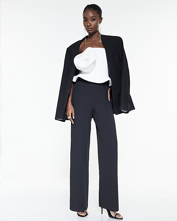 Black Corsage Monochrome Bandeau Jumpsuit