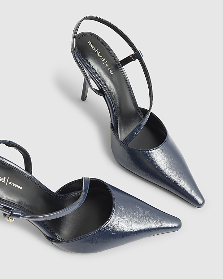 Navy Strap Court heels