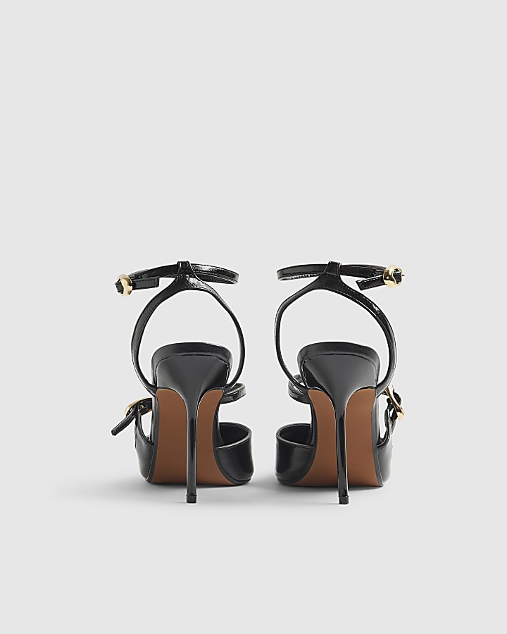 Black Asymmetric Strap Court Heels