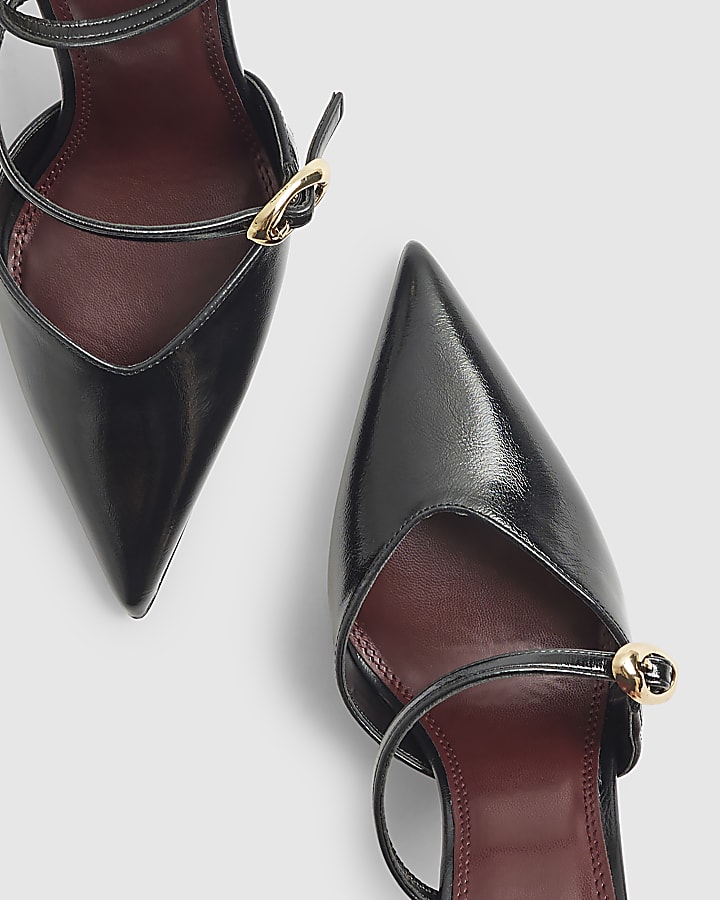 Black Asymmetric Strap Court Heels