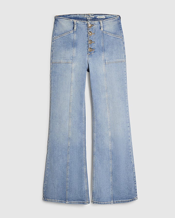 Blue Relaxed Fit Flared Jeans