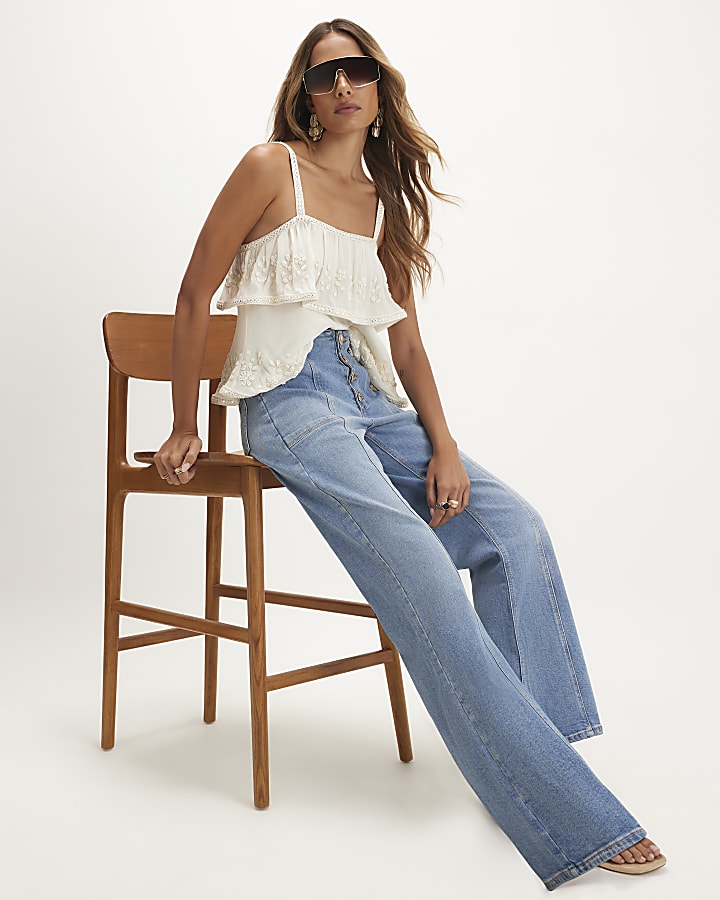 Blue Relaxed Fit Flared Jeans