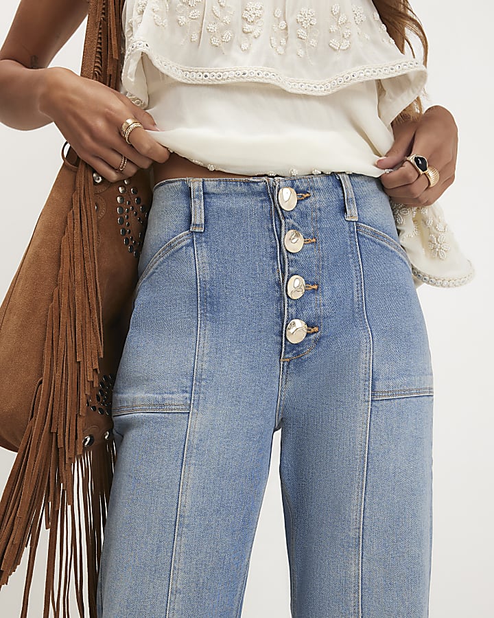 Blue Relaxed Fit Flared Jeans