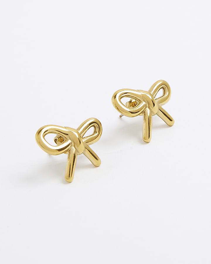 Gold Bow Stud Earrings