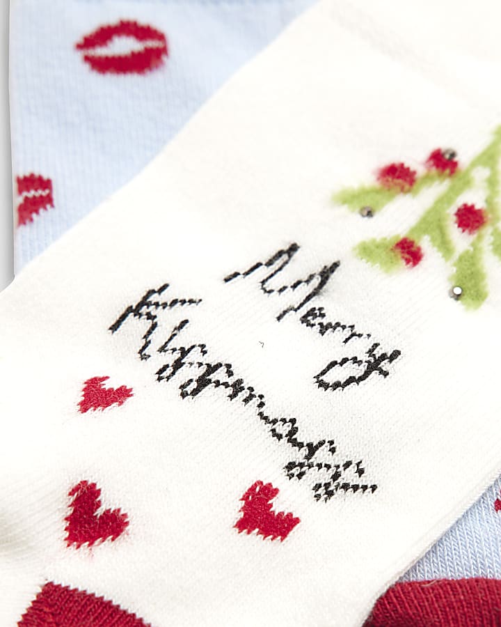 Blue Christmas Lips 2pk Socks