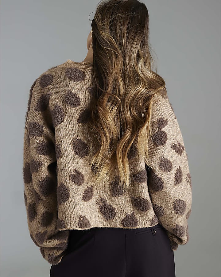 Brown Knitted Leopard Print Cardigan