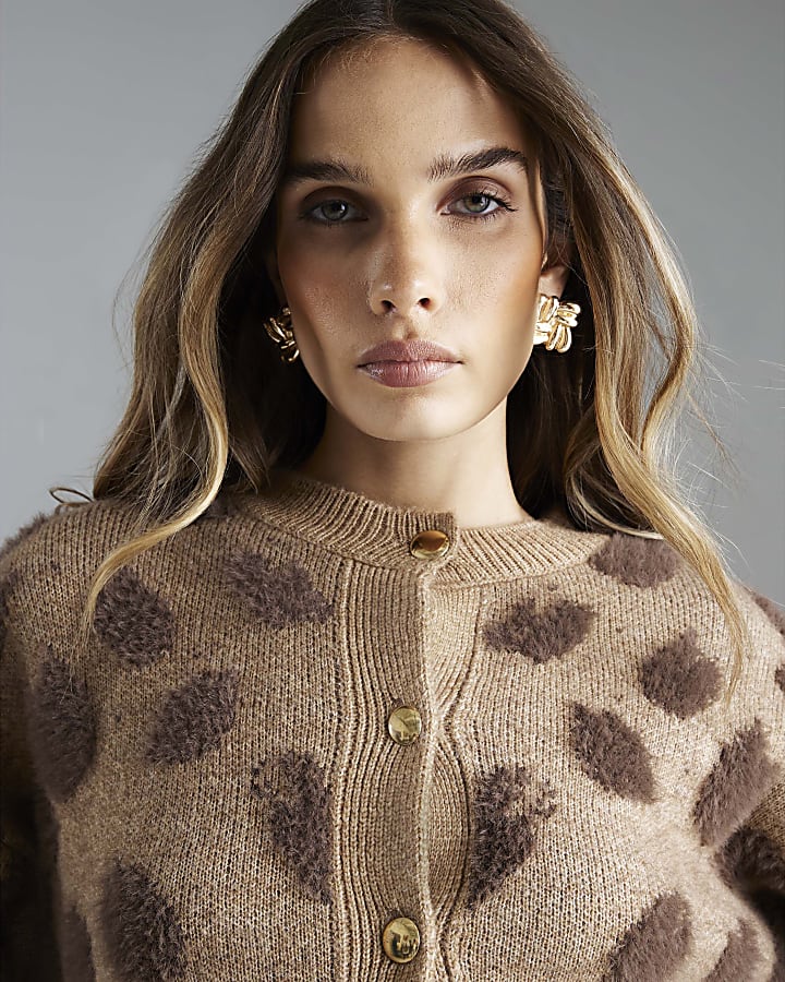 Brown Knitted Leopard Print Cardigan