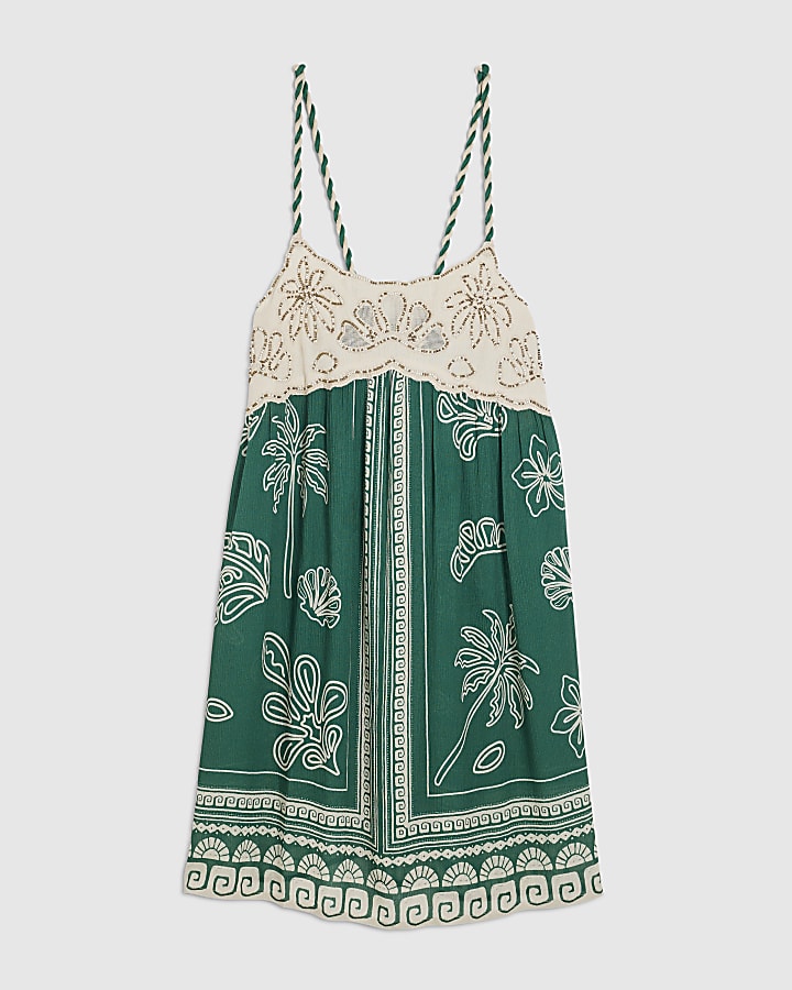 Green Beaded Mini Beach Dress