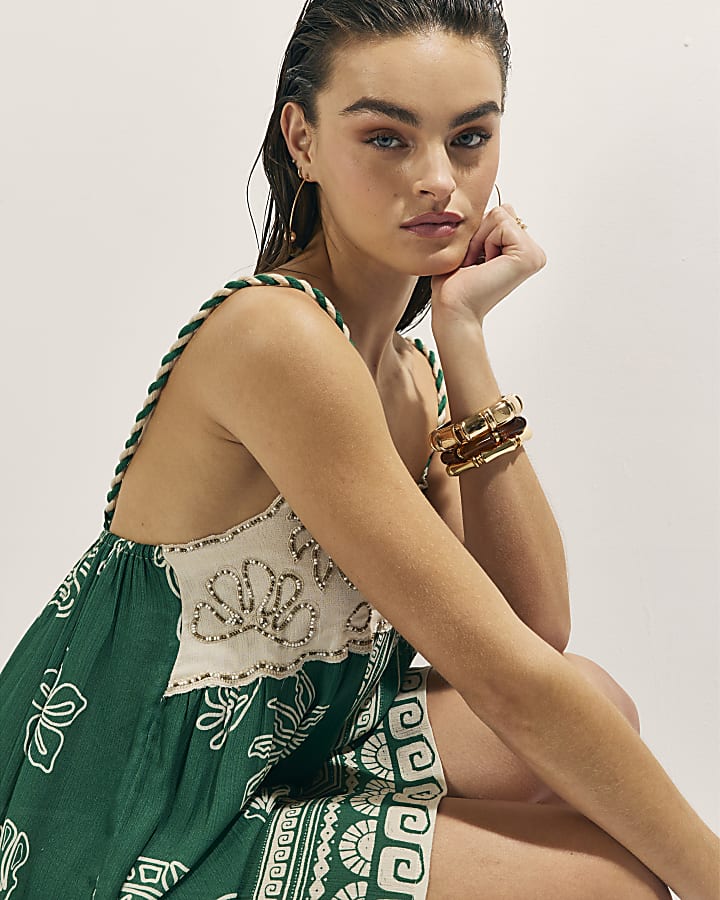 Green Beaded Mini Beach Dress