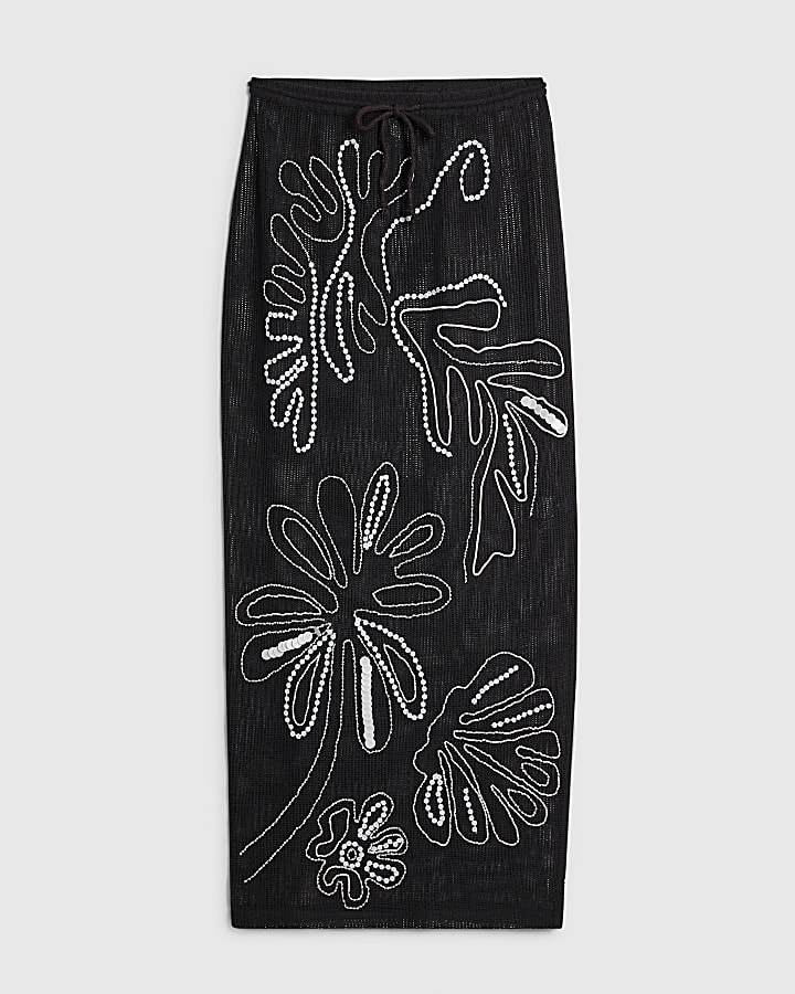 Black Palm Embroidered Sarong