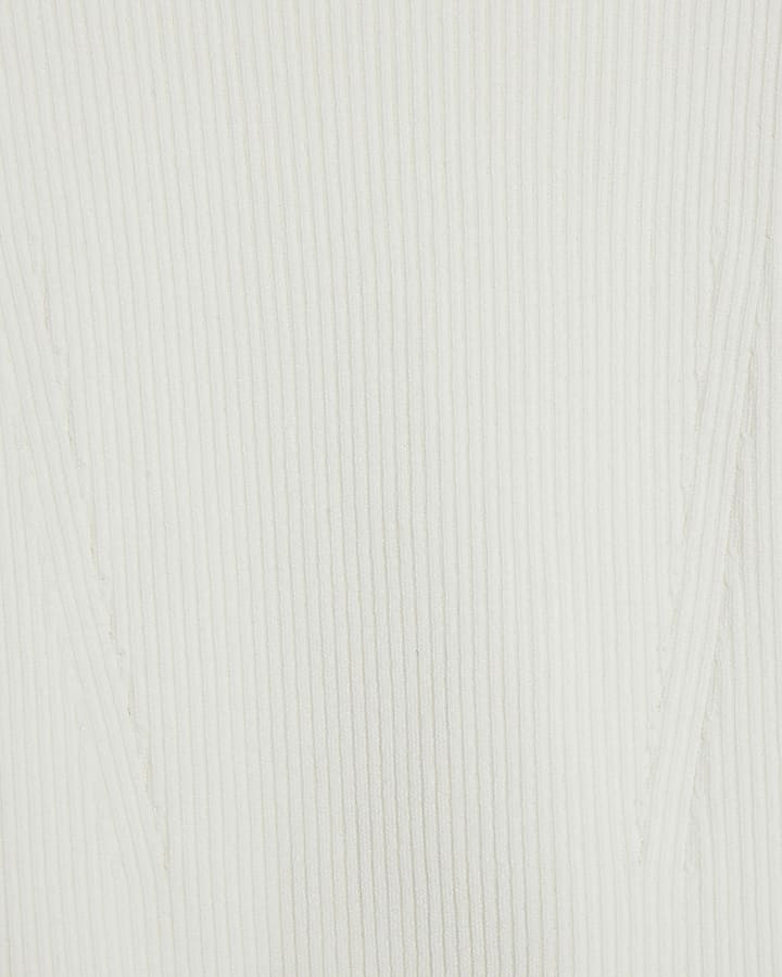 White Knitted Scallop Trim Detail Top