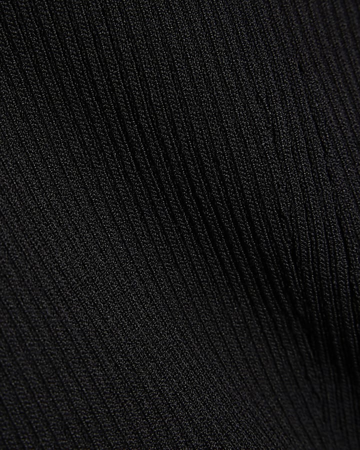 Black Knitted Scallop Trim Detail Top