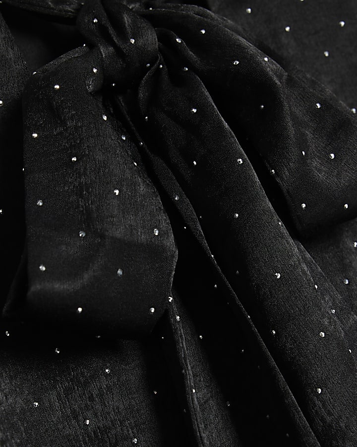 Black Bow Studded Long Sleeve Tea Dress