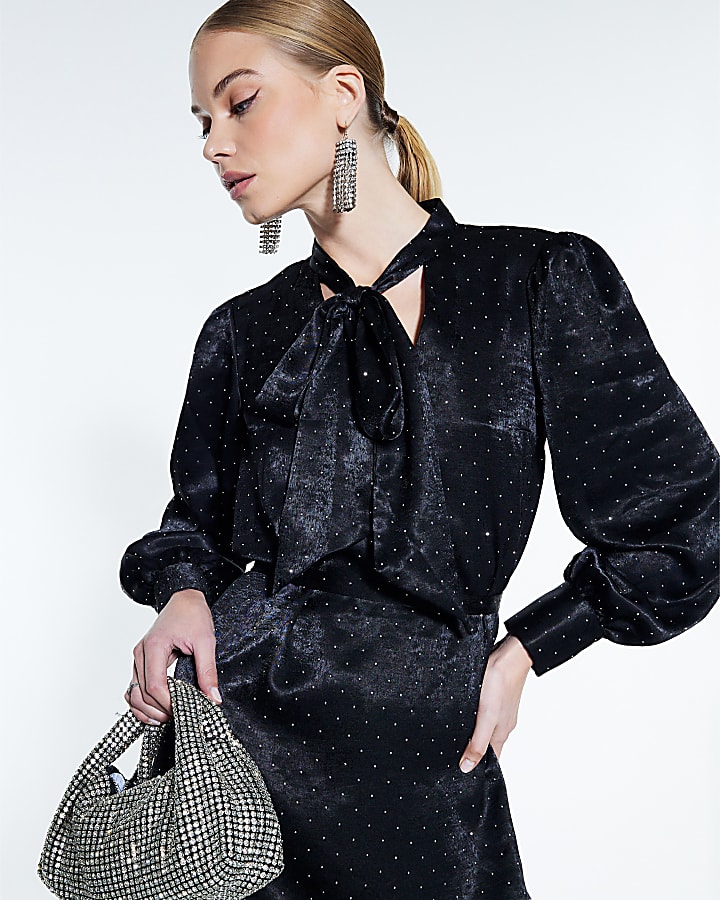 Black Bow Studded Tea Dress