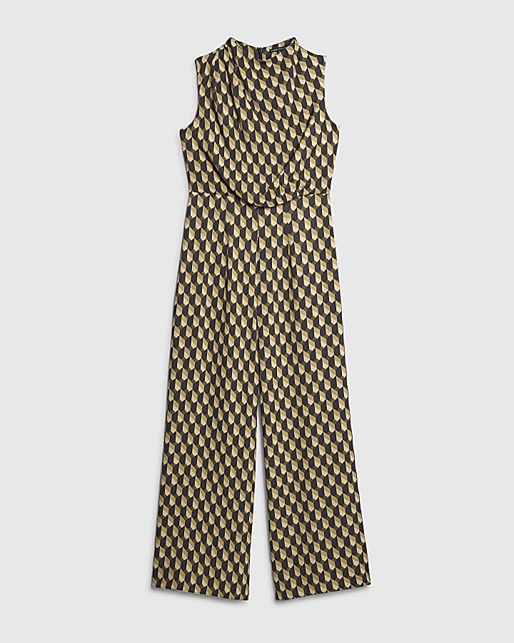 Green Geometric Drape Cowl Jumpsuit
