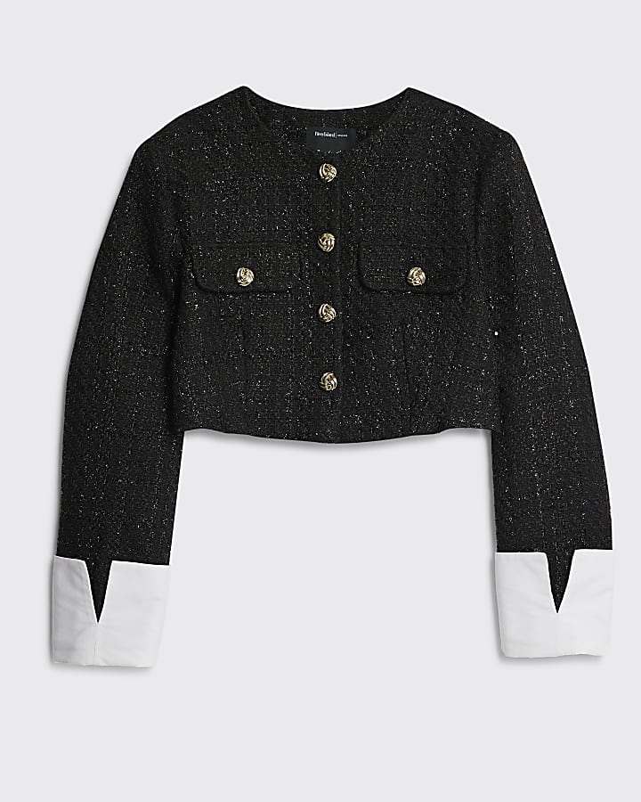 Black Boucle Cropped Hybrid Jacket