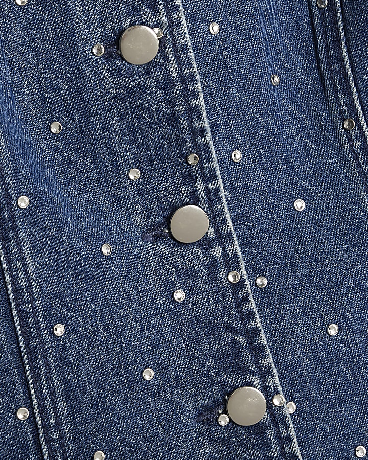 Blue Diamante Peplum Denim Jacket