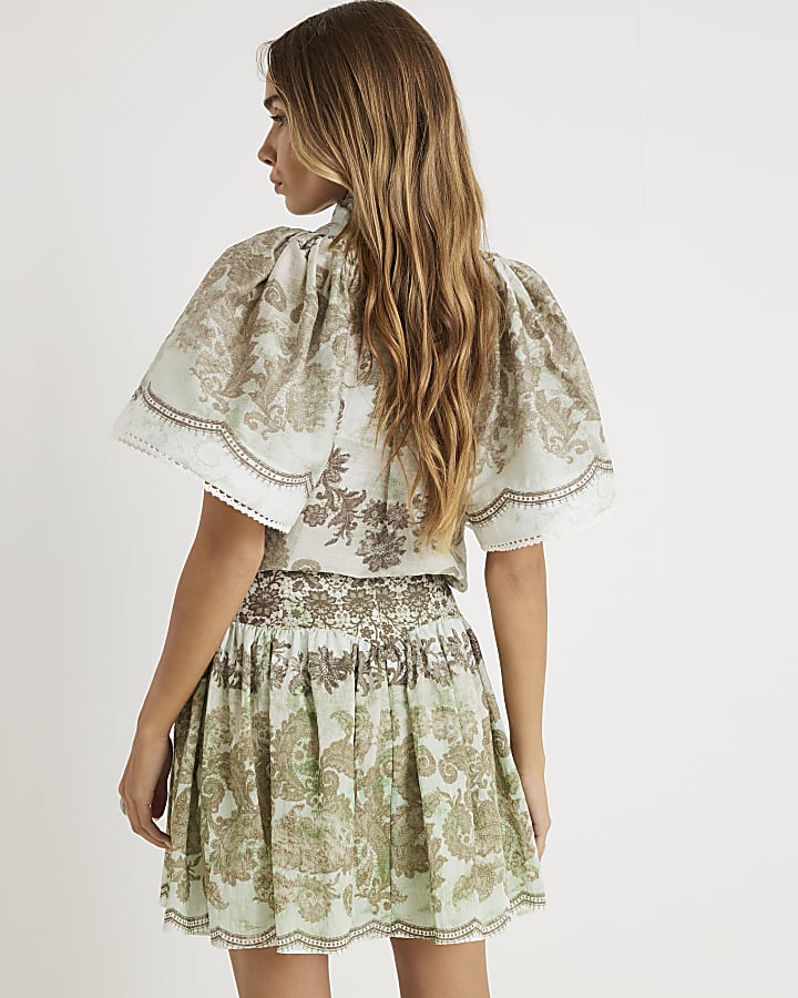 Green Short Sleeve Pussybow Blouse
