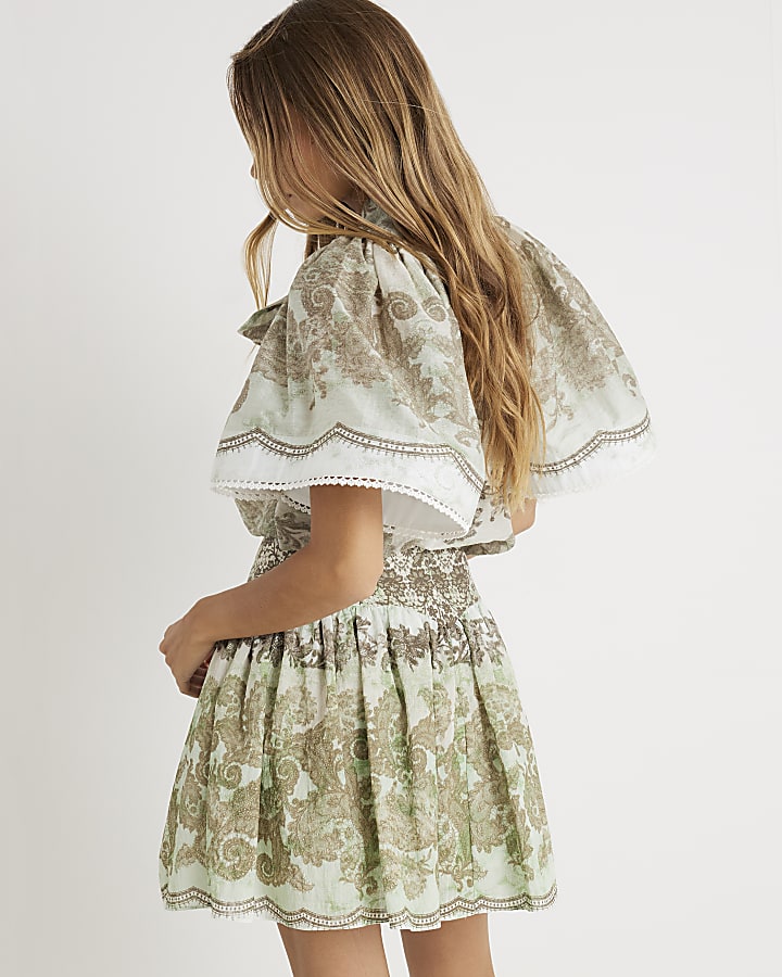 Green Printed Mini Rara Skirt