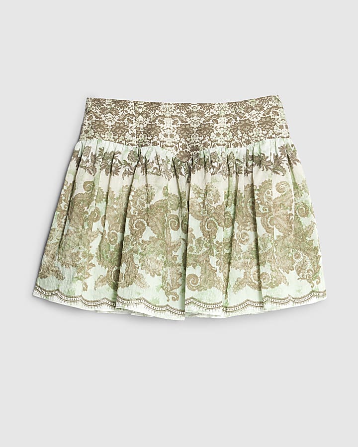 Green Printed Mini Rara Skirt