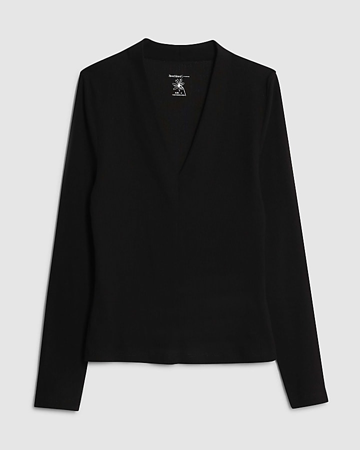 Black Fitted V Neck Top