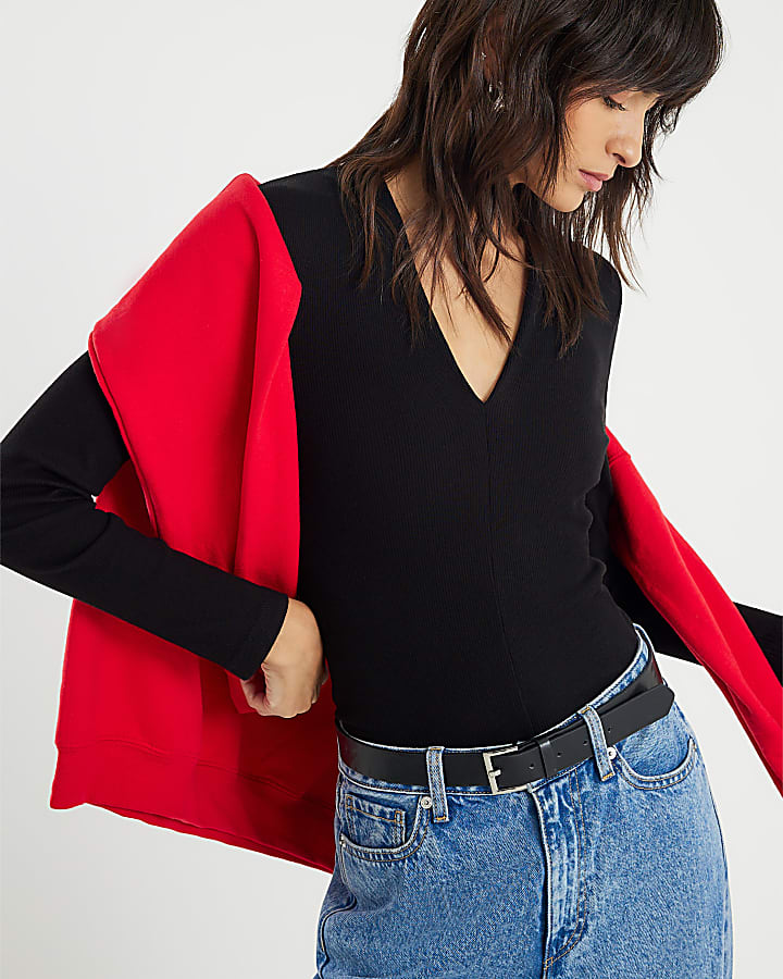 Black Fitted V Neck Top