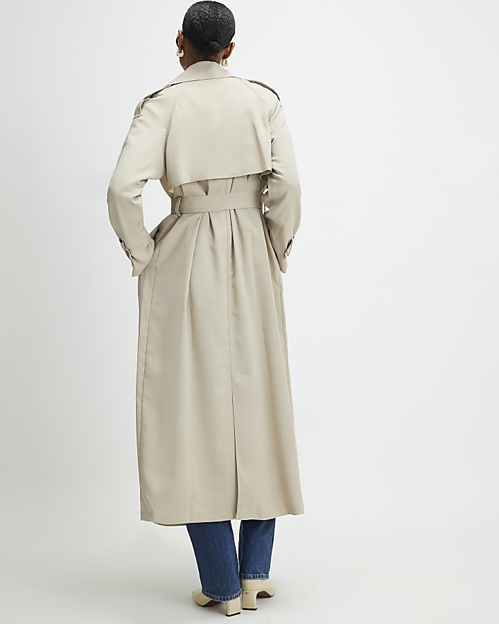 Cream Collared Long Sleeve Trench Coat