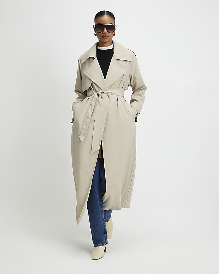 Cream Collared Long Sleeve Trench Coat