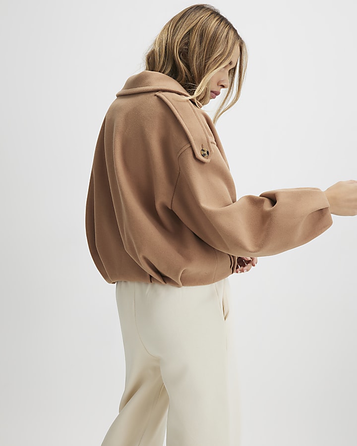 Brown Bubble Hem Double Breasted Jacket