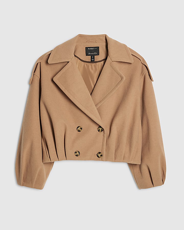 Brown Bubble Hem Double Breasted Jacket