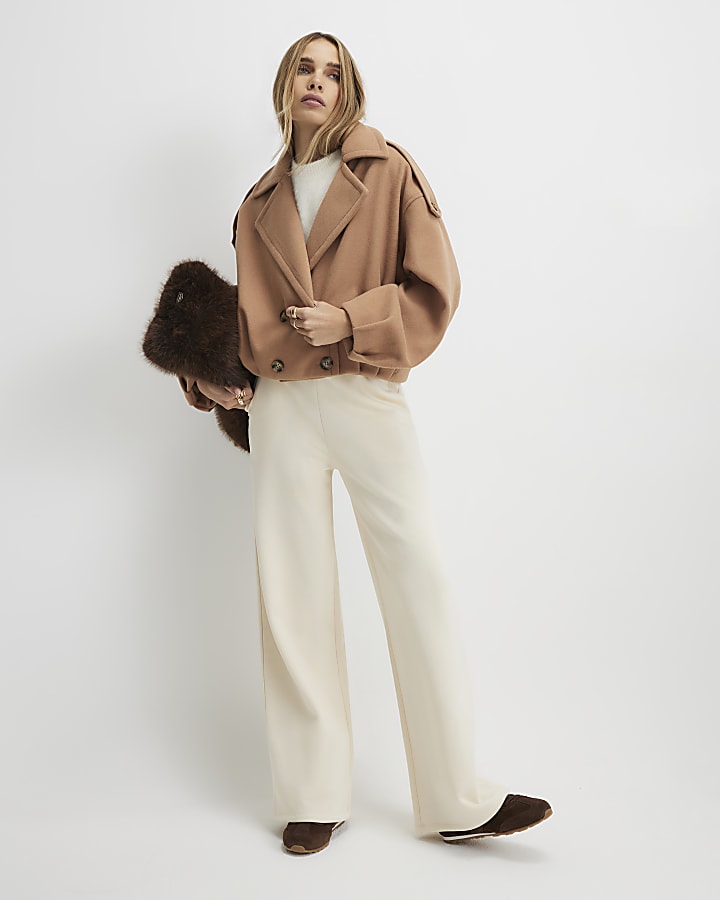 Brown Bubble Hem Double Breasted Jacket