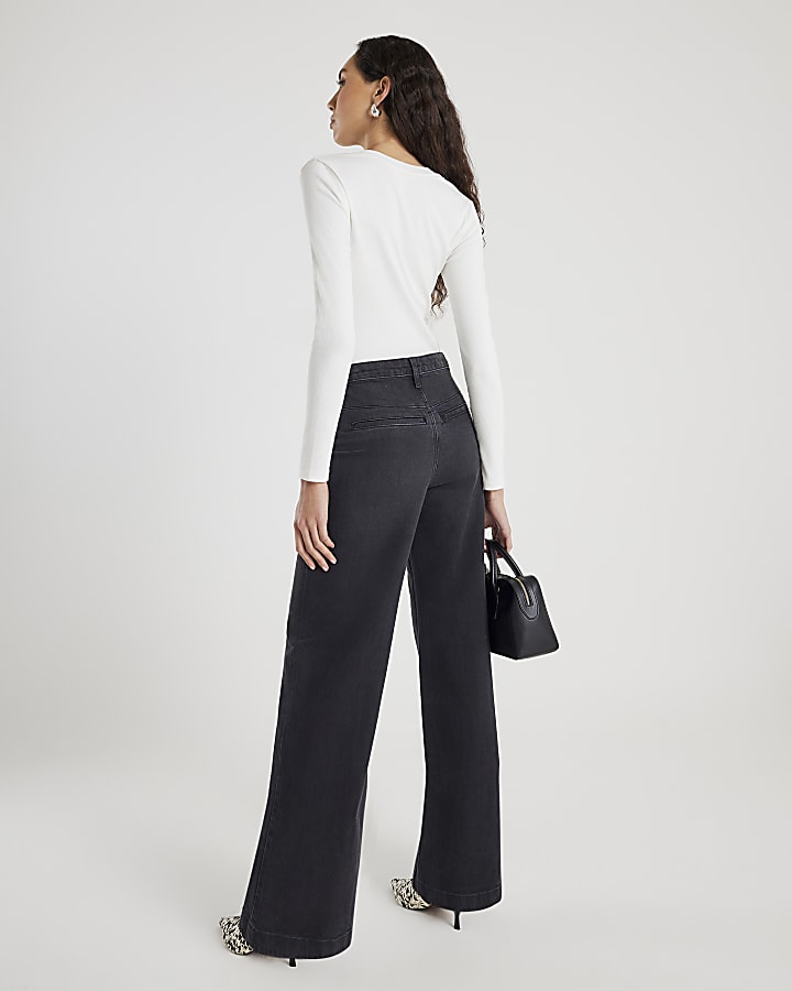 Black Seamed Wide Leg Jeans