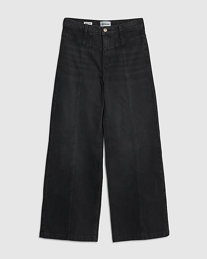 Black Seamed Wide Leg Jeans