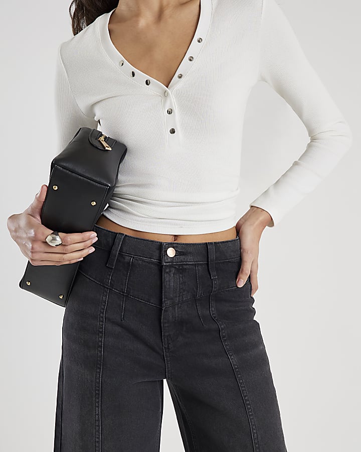 Black Seamed Wide Leg Jeans