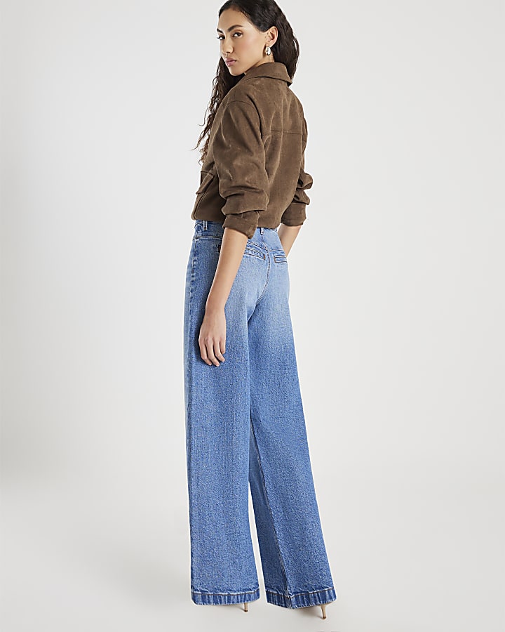 Blue Seamed Wide Leg Jeans