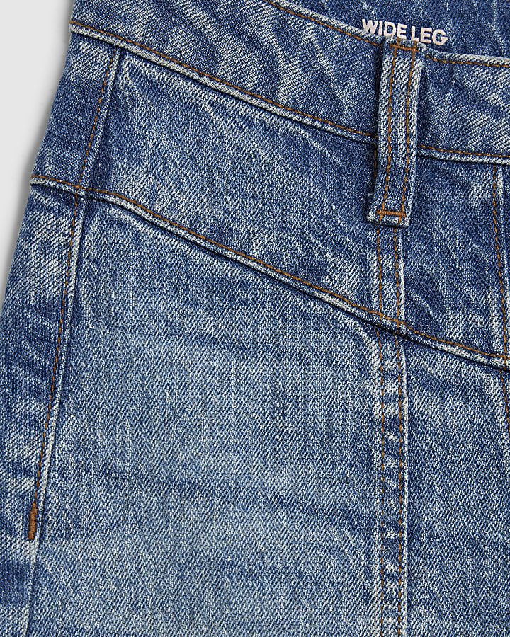 Blue Seamed Wide Leg Jeans