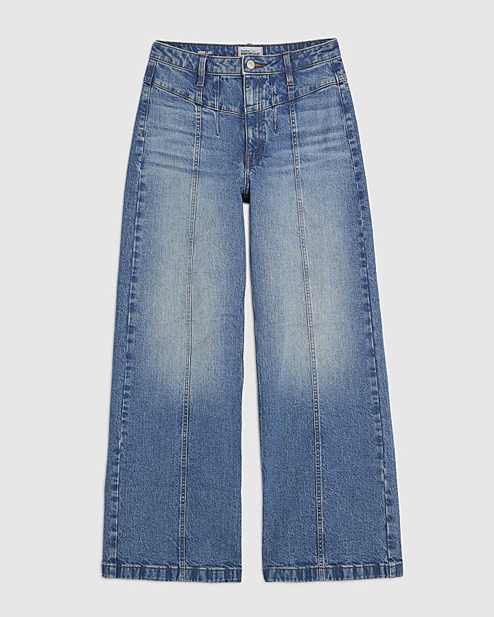 Blue Seamed Wide Leg Jeans