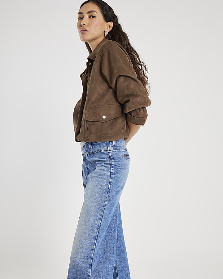 Blue Seamed Wide Leg Jeans