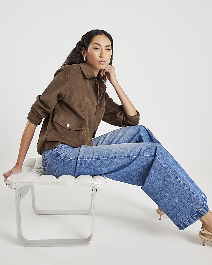 Blue Seamed Wide Leg Jeans