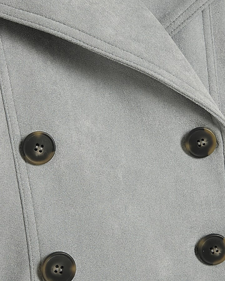 Blue Faux Suede Collared Bomber Jacket